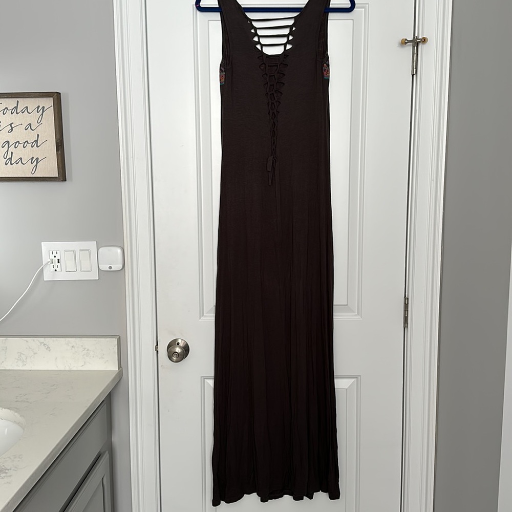 Xhilaration Grey w/ Pink Print Open Tie Back Bodycon Maxi Dress Size Medium - Picture 5 of 5